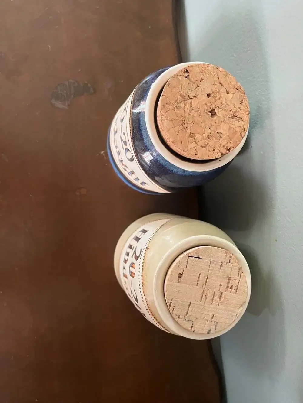 Set of 2 Artisan Ceramic 20-20 Hindsight Storage Jars with Cork Lids